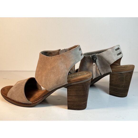 TOMS Suede Majorca Cutout Block Heels Womens Casual Sandals Shoes Taupe Size 6M - Picture 12 of 16